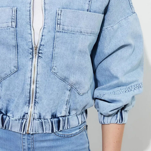 Service OEM – Nouvelle veste en jean décontractée et respirante pour femme, style vintage, prix abordable, pour l'automne/hiver, boutonnée, en denim délavé - Product Image 6