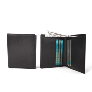 [Top Ranking] Castello Premium Cowhide Nappa Soft Leather <b>Men's</b> Vertical Bi-fold Card <b>Wallet</b> <b>Black</b> 11x9cm Characters Pattern - Product Image 4