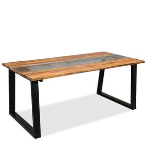 Tavolo da pranzo in legno massello di Acacia e vetro 70.8 "x 35.4" x 29.5" - Product Image 2