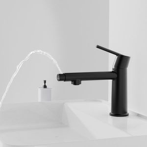 Rubinetto da Bagno Nero Opaco Monocomando da Appoggio, 1-3 Fori, Modalità Flusso Fontana, Funzione Due-in-Uno per Lavabo e Mobile Lavanderia - Product Image 6