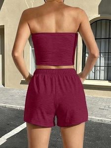 Conjunto Casual de Verano para Mujer, Dos Piezas, Top Corto sin Mangas y Pantalones Anchos, Tejido de Punto Transpirable, Diseño Liso, Venta al Por Mayor - Product Image 4