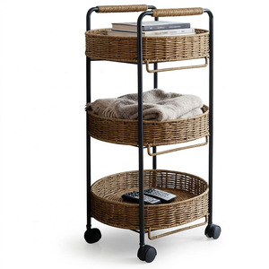 Carrito de Almacenamiento de 3 Niveles de Ratán con Ruedas y Asas - Product Image 1