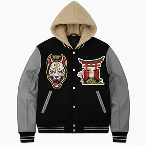 Chaqueta Varsity de Lana con Bordado Chenille para Hombre, Cuerpo de Lana, Mangas de Cuero Genuino, Ropa de Invierno - Product Image 1