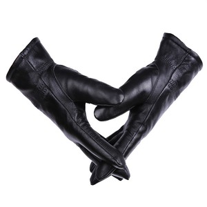 Mitaines de conduite tendance pour hommes, noires, en cuir de chèvre véritable, doublées polaire, chaudes, pour l'hiver, en cuir véritable - Product Image 3