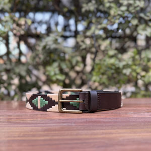 Ceinture Polo Ethnique en Cuir, Finition Artisanale Buffalo, Boucle en Alliage de Zinc Massif, Fil Ciré Recyclé, Durable, Largeur 35MM - Product Image 3