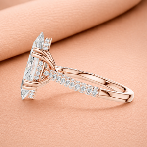 Bague de fiançailles et d'anniversaire en or massif 14 carats plaqué rhodium avec diamant de laboratoire ovale taille E VVS2 certifié IGI, halo caché double - Product Image 3