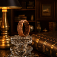 Bague de mariage artisanale en bois de fût de whisky naturel, double rainure, solide et bombée, pour hommes et femmes