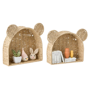 Woven Wall <b>Shelf</b>, Paper Straw Bear Shaped Hanging <b>Shelf</b>, Nursery <b>Organizer</b> for Books, Toys & Decor - Product Image 4