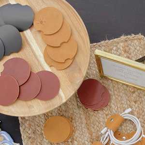 Genuine Leather Coasters with Metal Ring Holder Round Drink Mat Set Luxury Cowhide Table Surface Protector GLC-0165 - Product Image 1