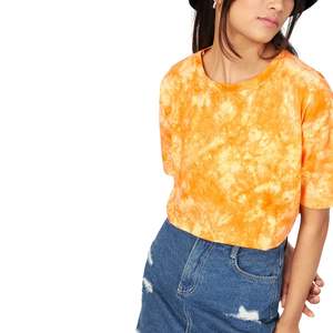 T-shirt court à col rond tie-dye pour femme, manches courtes, décontracté, en coton, broderie machine, personnalisé, OEM, vente en gros - Product Image 5