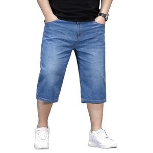 Nouveaux shorts en jean pour hommes, grande taille, longueur longue, coupe ample, extensibles, personnalisés, légers, pour l'été, pour hommes corpulents - Product Image 1
