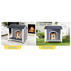 Caseta para Perros Pequeños y Medianos, Resistente a la Intemperie, con Fácil Montaje, Diseño de Piso Elevado, Techo de Asfalto, Refugio de Madera para Mascotas - Product Image 4