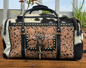 Top Quality Hand Tooled Leather Travel Duffle <b>Bag</b> Cowhide Luggage <b>Bag</b> for Men & <b>Women</b> Genuine Leather Duffle at Wholesale Price - Product Image 2