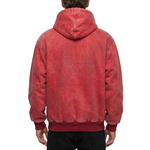 Chaqueta de trabajo de lona de pato gruesa personalizada para hombre, estilo vintage, tipo bomber, con logo bordado, corte holgado, con cremallera y capucha. - Product Image 4