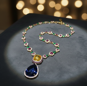 สร้อยคอออกแบบประดับพลอยหลายชนิด เงินแท้ 925 ชุบทอง 18K ความยาว 16 นิ้ว เหมาะสำหรับงานปาร์ตี้ เครื่องประดับพลอย ราคาโรงงาน - Product Image 4