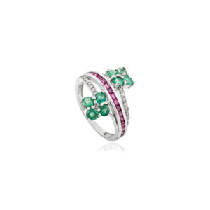 Hot Selling 100% Authentic <b>Emerald</b> Gemstone Floral Bypass Design 925 Sterling <b>Silver</b> <b>Ring</b> for Engagement Wedding Anniversary - Product Image 3