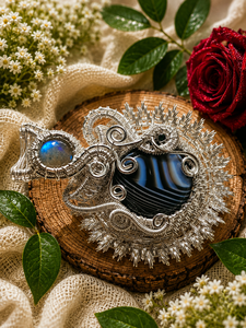 Pendentif chat en fil tressé fait main avec pierre d'agate, plaqué cuivre et argent, style bohème géométrique, breloque à thème pour cadeau ou usage quotidien - Product Image 4