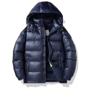 Men's Black Hooded Puffer <b>Jacket</b> Solid Color Windproof Zipper Closure Casual Winter Wear Stand Collar Regular <b>Fit</b> - Product Image 3