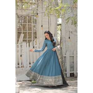 Vestido de noche bordado con lentejuelas ricas, vestido de fiesta con trabajo - Product Image 4