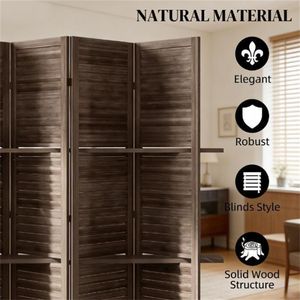Walnut Wood Privacy Screen 4-Panel Bedroom Partition Board Natural & Stylish Room Divider - Product Image 2