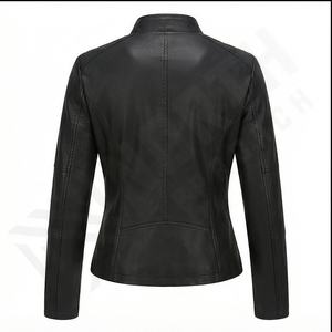 Veste d'hiver en cuir véritable pour femme avec logo zippé sur le devant Style moto respirant coupe personnalisée - Product Image 3