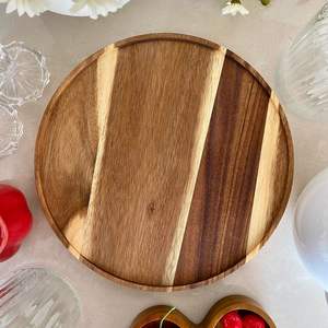 Assiettes rondes en bois d'acacia, plats en bois, plateaux de service classiques pour collations, desserts, cadeau de pendaison de crémaillère - Product Image 3