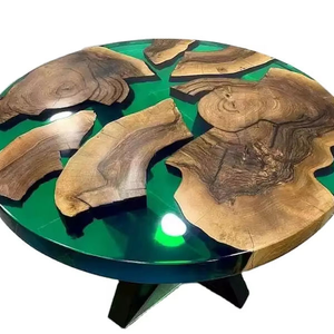 Best Selling <b>Small</b> Size Green Epoxy Resin River Round Wooden <b>Coffee</b> <b>Table</b> Top Unique Handmade <b>Table</b> Top Home Decor - Product Image 1
