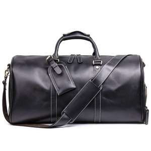 <b>Leather</b> Duffel <b>Bag</b> for <b>Men</b> <b>Weekender</b> Travel <b>Bag</b> with Zipper Closure and Adjustable Strap Black - Product Image 5