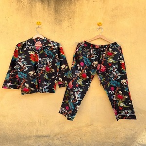 Conjunto de Pijama Clásico de Algodón Ecológico para Mujer, Corte Holgado, Manga Larga, Bordado Floral, Ropa de Dormir Larga, Primavera Verano - Product Image 1