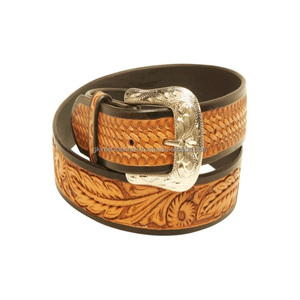 Diseño de hoja de piel de vaca de capa superior en relieve hecho a mano Tan cinturón de herramientas de cuero occidental genuino para hombres y mujeres tamaños personalizados - Product Image 2