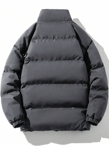 Couple Winter Thick Cotton Stand Collar Loose Casual Quilted Eco-Friendly Zipper Front Printing <b>Men's</b> Canvas Puffer <b>Jacket</b> - Product Image 6
