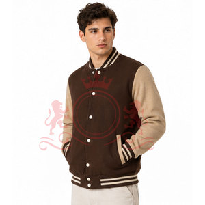 Chaqueta Letterman Nueva en Color Beige Marrón, Tela Suave, Cierre de Botones a Presión, Cuello Acanalado, Cómoda para Uso Diario - Product Image 3