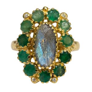 Gemvanity SR1479 Gold Plated Christian Luxury Classic Channel Setting Brilliant Cut <b>Labradorite</b>, Emerald, and White Topaz <b>Ring</b> - Product Image 2
