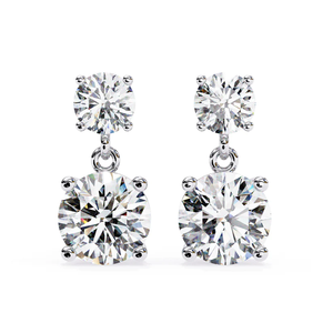 Boucles d'oreilles pendantes en moissanite 3,7 CTW, pierres rondes de 7,2 mm et 4,8 mm, en argent sterling, alternative brillante au diamant - Product Image 6
