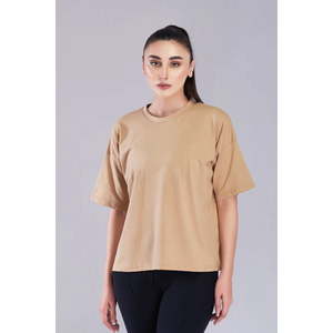 Camiseta de Manga Corta Oversize con Cuello Redondo, Color Sólido, Estilo Casual para Mujer, Tejido Ajustado - Product Image 1