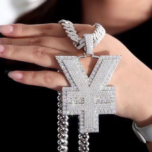 Colgante con Letra Y, Cristal, Micro Pavé, Aleación Chapada en Rodio, Amuleto Hiphop para Hombre, Joyería de Moda - Product Image 2