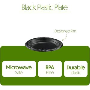 100 Piatti da Dessert in Plastica Nera Leggeri da 6 Pollici, Piccoli e Usa e Getta per Feste e Matrimoni - Product Image 4