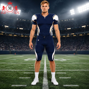 Uniforme de football américain pour homme de couleur bleue avec des accents blancs et dorés, ensemble de maillot et de pantalon en polyester respirant pour adultes - Product Image 5