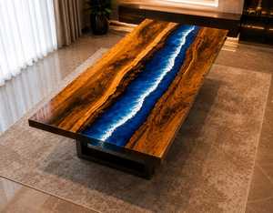 Eco Friendly Solid Wood <b>Epoxy</b> Resin River <b>Table</b> Handmade Custom Dining Furniture with Live Edge Design for Luxury Residential - Product Image 4