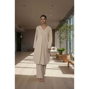 Conjunto de Kurta de Pana Color Almond Latte para Mujer - Product Image 2