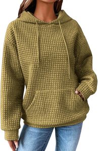 Sudadera con Capucha de Punto Tipo Waffle Rosa, Tendencia 2026, Unisex, Holgada, Informal, con Bolsillo, para Otoño - Product Image 5