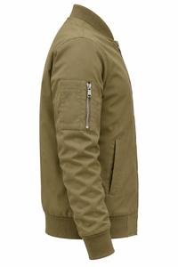 <b>Mens</b> <b>Khaki</b> Spring Casual Solid Windproof Bomber Jacket Lightweight Zipper Closure with Stand Collar Utility Sleeve Pocket - Product Image 4