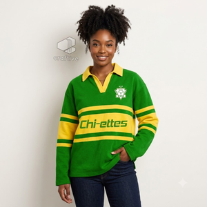 Camiseta de Rugby Chi Eta Phi para Mujer, con Cuello, Paneles de Color en Bloques, Polo Universitario de Rugby, Top Deportivo con Letras Griegas Bordadas - Product Image 5