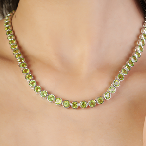 100% Real 5mm Round Cut Peridot Gemstone 925 Sterling Silver Tennis <b>Necklace</b> For Women's Party Wear Fine Jewelry - Product Image 2