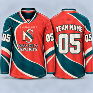 Maillot de hockey sur glace personnalisé de haute qualité avec logo, manches longues, col en V, séchage rapide, effet délavé, évacuation de l'humidité - Product Image 1
