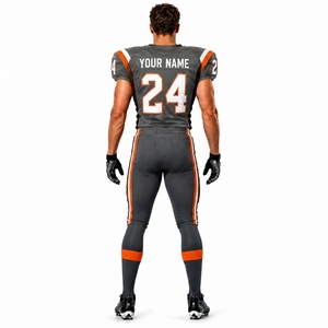 Maillot de football américain noir et orange pour homme, col en V, manches courtes, personnalisable, anti-humidité, en maille 100 % polyester, uniforme pour tous - Product Image 2