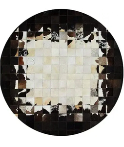 Tapis rond en patchwork de peau de vache, style moderne, avec dos antidérapant en caoutchouc, décoration de salon - Product Image 5