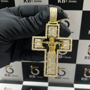 Christian Cross Pendant 925 <b>Silver</b> Rhodium Plated Moissanite Baguette Cut Channel Setting Unisex Religious Jewelry - Product Image 3