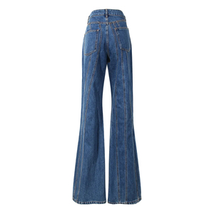 Jean évasé taille haute Y2K pour femme, en denim rayé à empiècements, pantalon vintage pleine longueur - Product Image 2