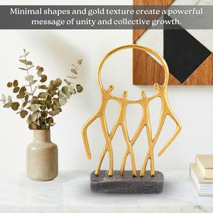 Escultura Familiar Abstracta de Aluminio con Base de Mármol, Acabado Dorado, Pieza Decorativa Moderna para Sala de Estar, Oficina o Mesa - Product Image 3